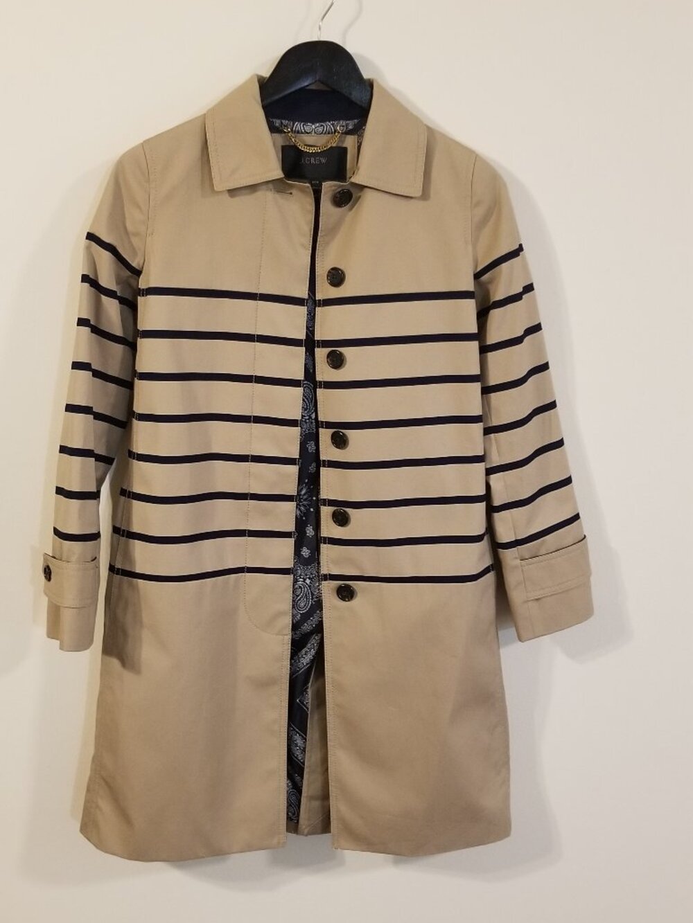 J Crew Nautical Stripe Button Front Trench Coat Jacket – Size 000